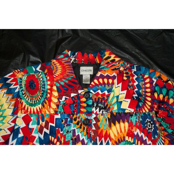 Chicos Button Up Pockets Jacket Boho Size 2 - Picture 4 of 7